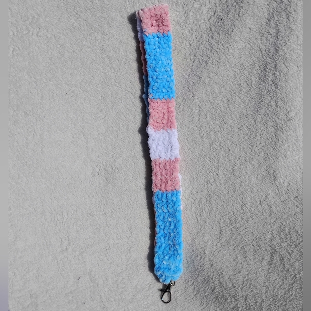 Transgender Pride Plush Crochet Lanyard
